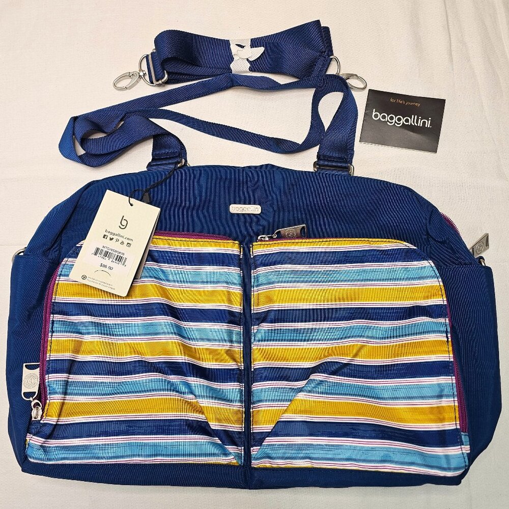 NEW Baggallini Travel Weekender Duffle Overnight Diaper Bag Shoulder Strap Blue